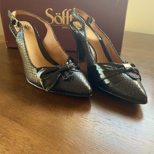 Sofft brand black Python Print Slingback heels